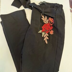 Full outfit 
Black Floral Embroidered Women's Pants